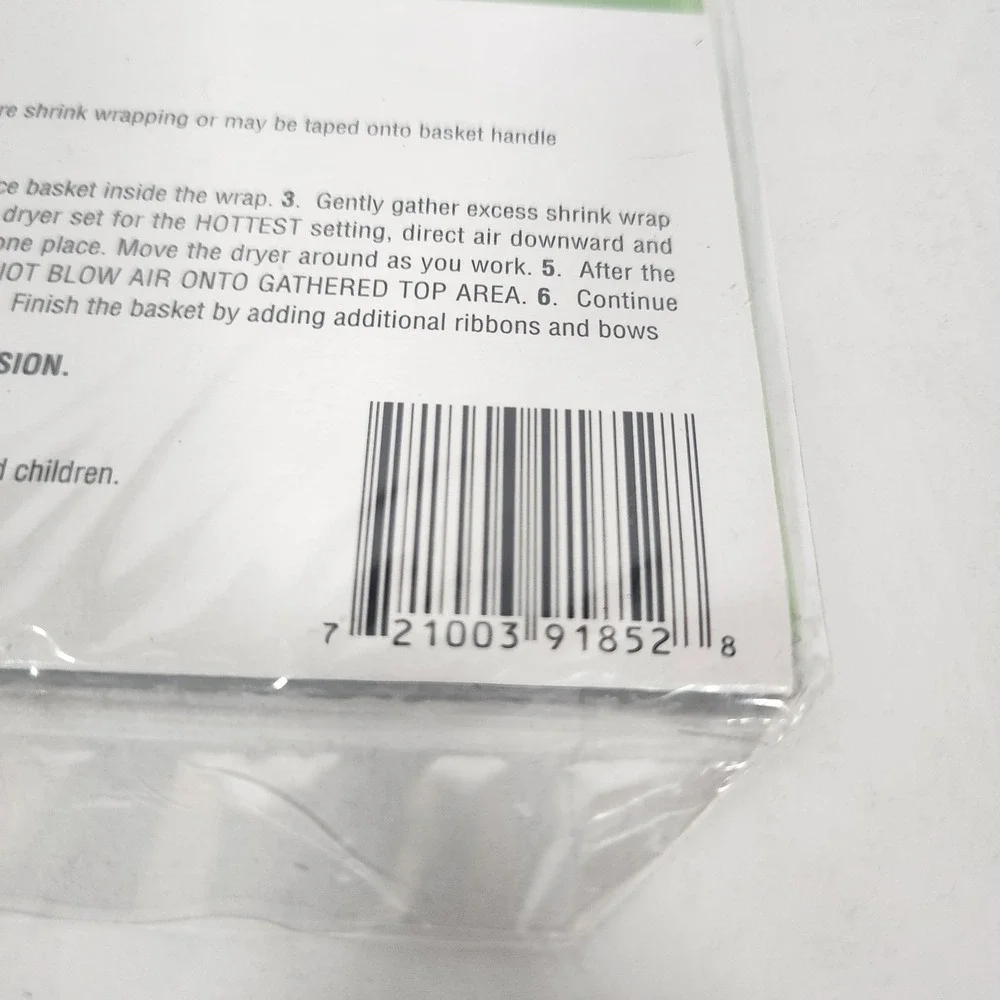 Gift Basket Shrink Wrap Green 24 in. x 30 in. With 3 Accent Ribbons New